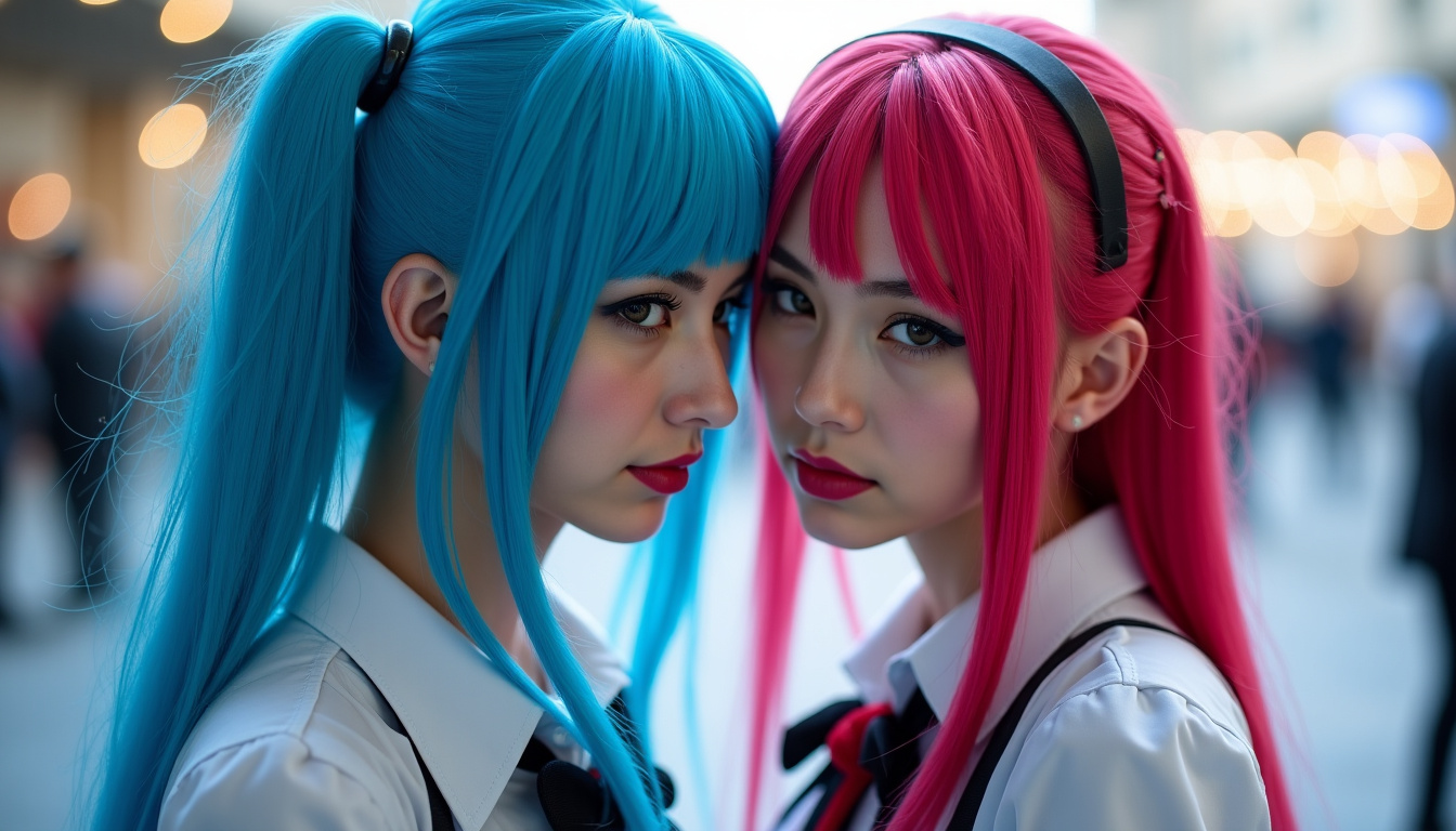 Cosplayers représentant Jinx et Vi lors d