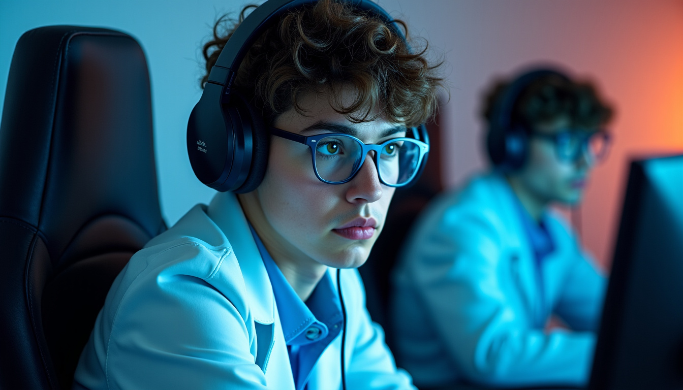 Viktor représenté comme un scientifique à Zaun, entouré de joueurs de League of Legends analysant son gameplay