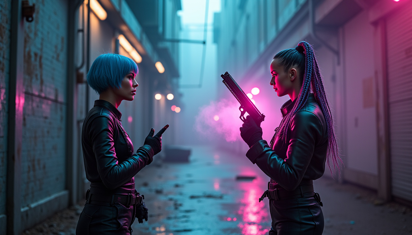 Scène intense entre Vi et Jinx dans la série Arcane, montrant leur relation conflictuelle dans les rues de Zaun