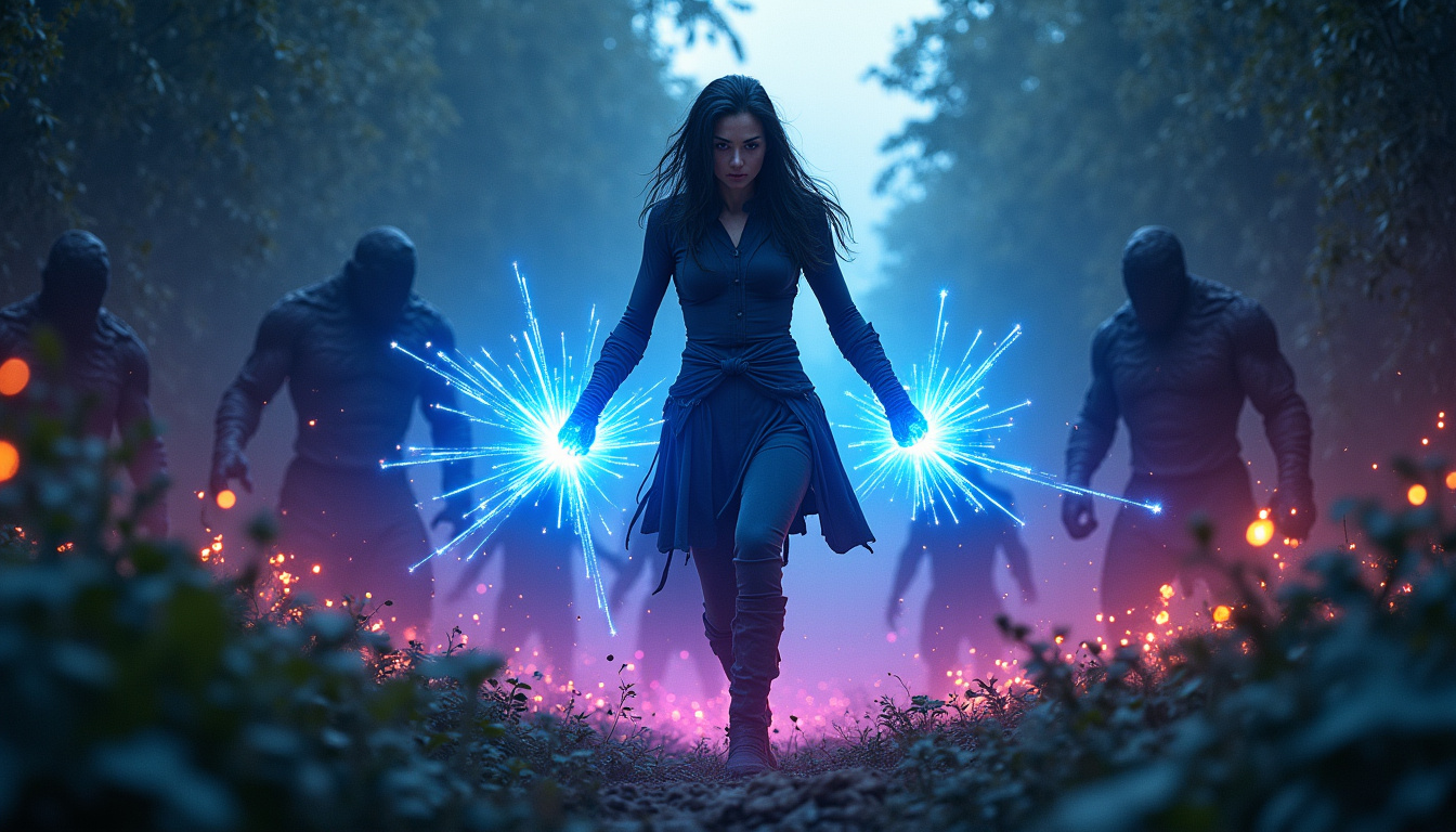 Vi utilisant sa compétence Force Excessive pour nettoyer une vague de monstres dans la jungle, avec des effets visuels de dégâts en zone