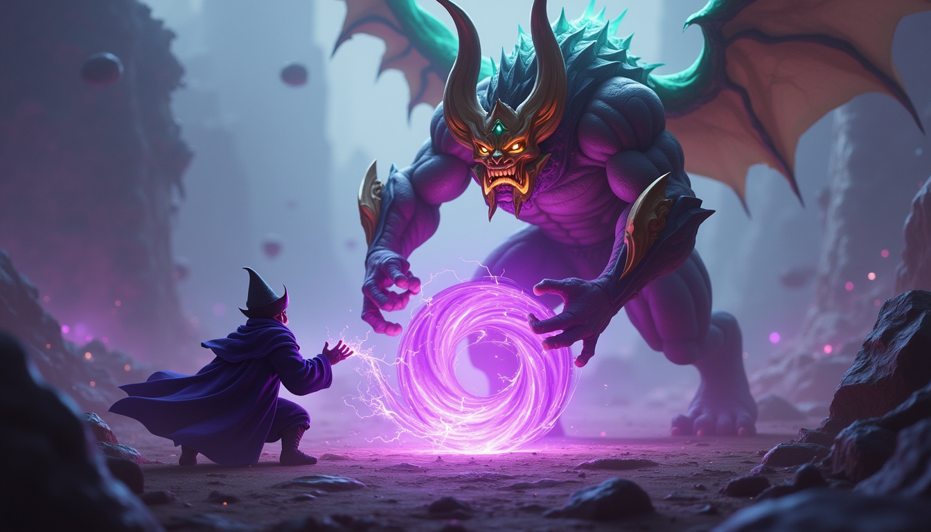 Affrontement entre Veigar et Galio en lane, avec Veigar en train de lancer son E pour piéger l
